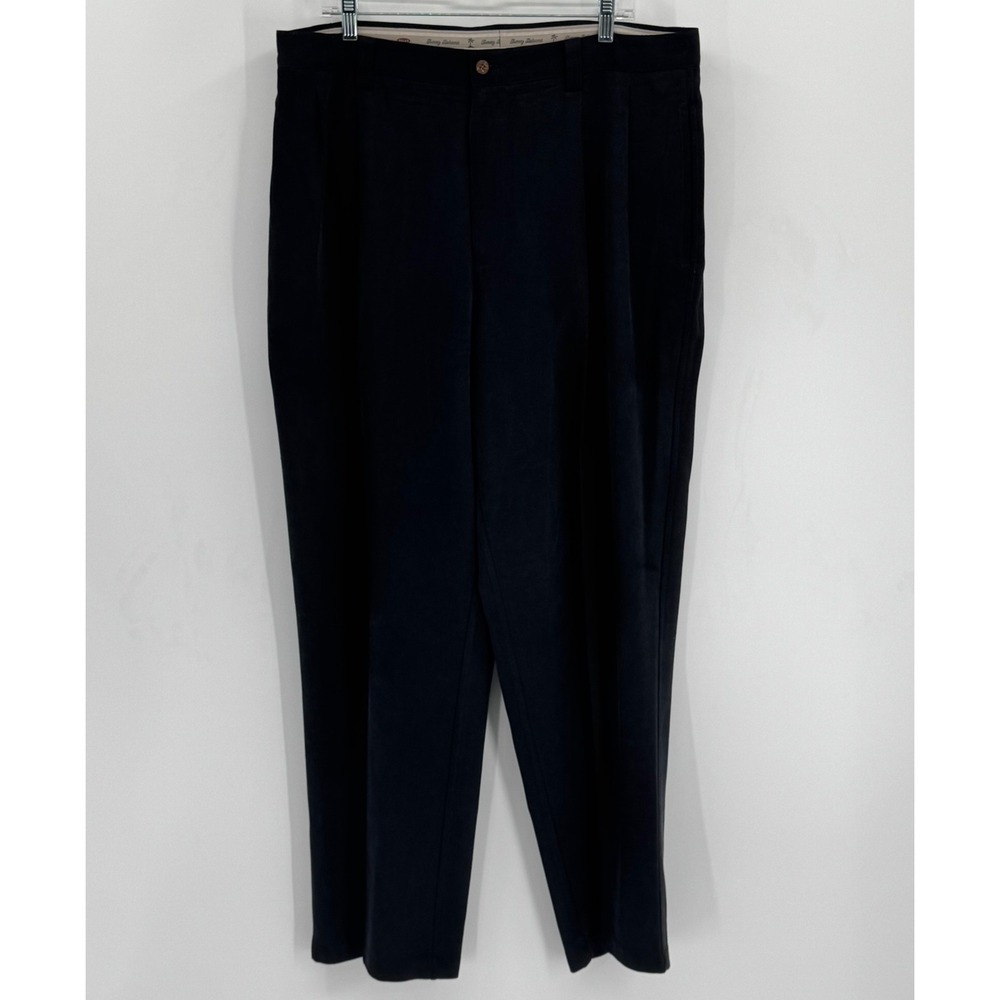 Tommy Bahama Relax Dress Pants Men Size 38 Black 100% Silk Pleated Slacks